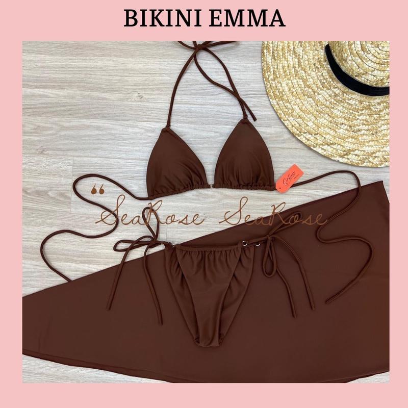  Set Bikini 3 Món EMMA Nâu Tây Phối Khoen Sang Chảnh Gồm 3 Món Áo + Quần Con + Khăn 
