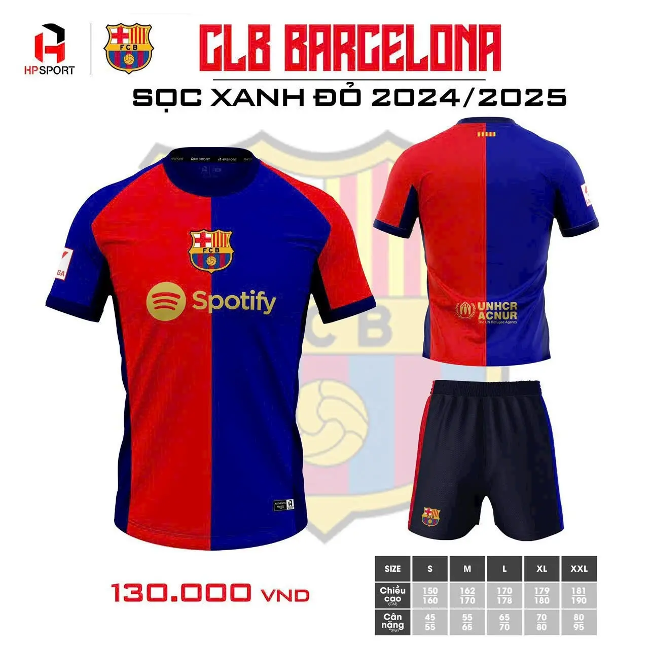 Bộ quần áo bóng đá Barca Đỏ xanh 24/25- vải  thun lạnh HP, logo thêu (in TÊN + SỐ theo yêu cầu)