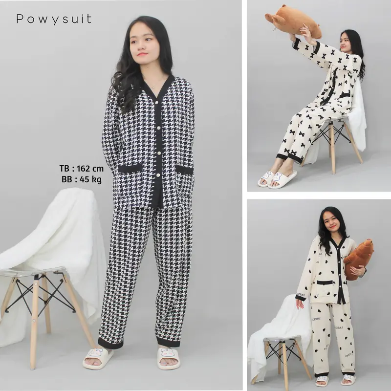 YX Clauria Powysuit Piyama  Bahan Satin Sutra Lengan Panjang Celana Panjang Baju Tidur Wanita Dewasa lembut Setelan 0