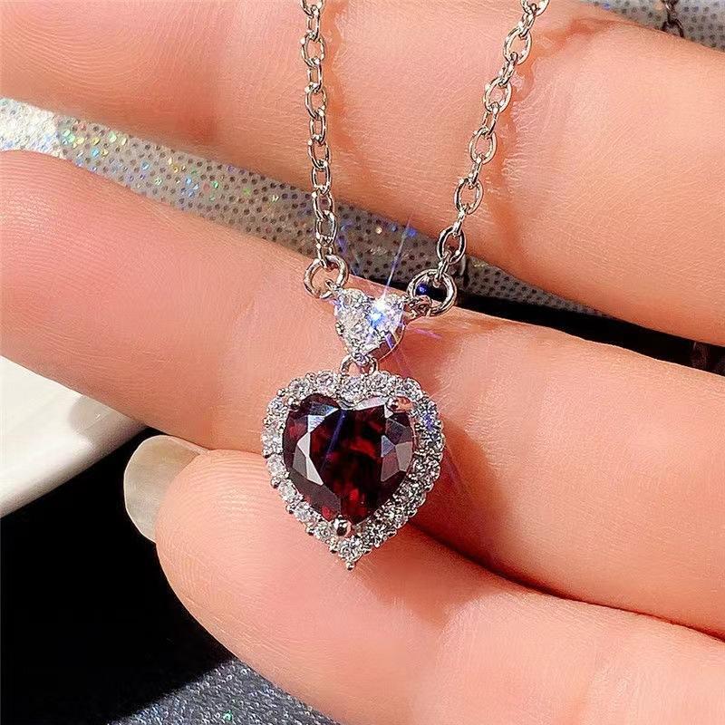 Product Introduction of Xiyin Hot-Selling Ocean Heart Pendant Necklace Beautiful Light Luxury Niche Ring Earring Set Summer Clavicle Chain 8