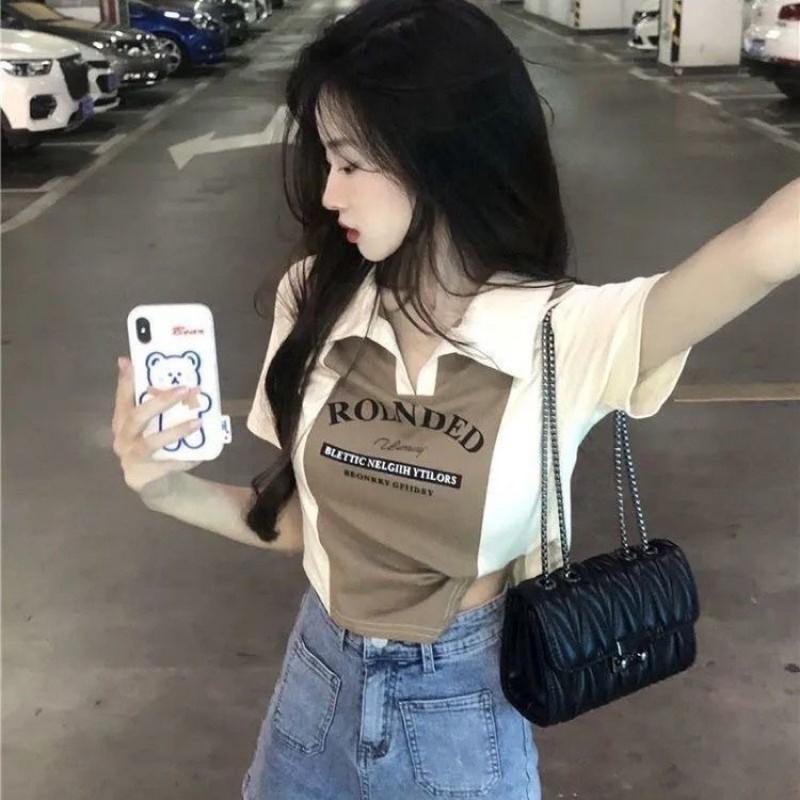 Áo polo thun cổ trụ kiểu phối màu nâu đen in ảnh VANISA CT056 5