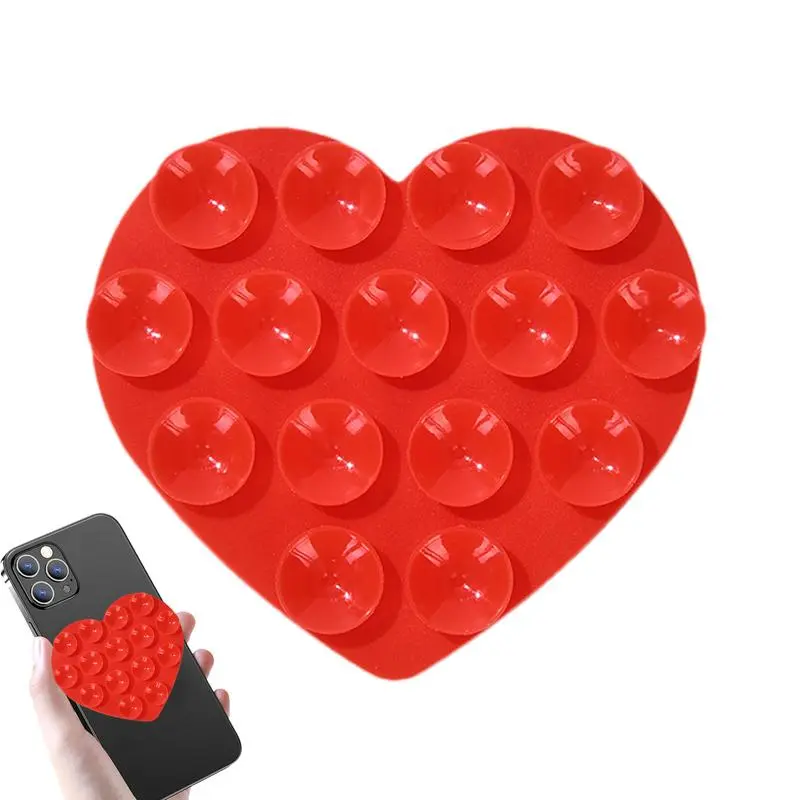Heart Suction Cup Phone Mount Sticky Mobile Phone Stand Strong Grip Holder Silicone Double-Sided Phone Case