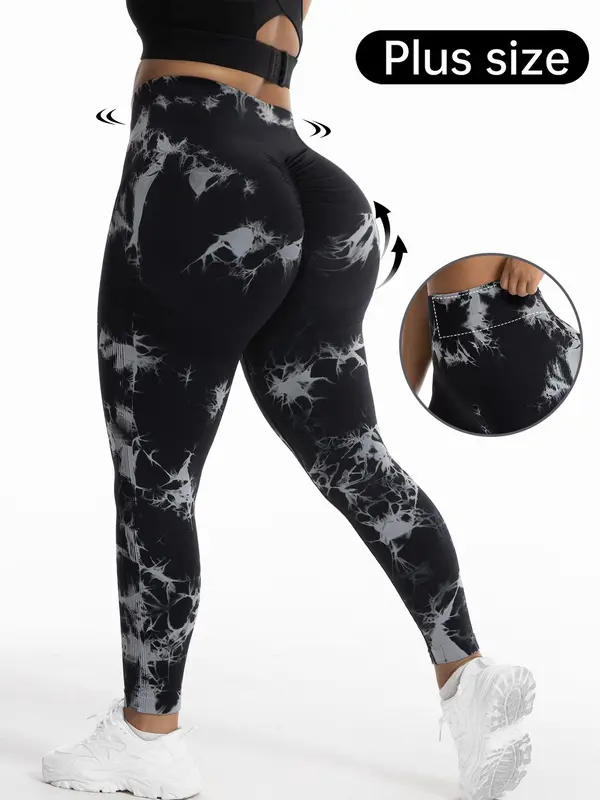 【Plus Size】tie Dye Ruched Sports Tummy Control Leggings, High Stretch Yoga Leggings, Gym Clothes, Ladies Sportswear for Indoor Outdoor Wear, Leggings for Women, Legging Fitness, Yoga Pants, Workout Clothes Women, Gym Wear, High Waisted Leggings 0