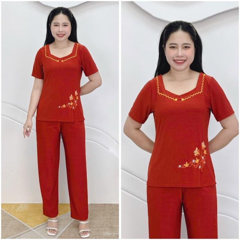 L70 Đồ bộ trung niên, set bộ cho mẹ thun aty mỹ mềm mát, quần dài ống rộng,50-80kg 4