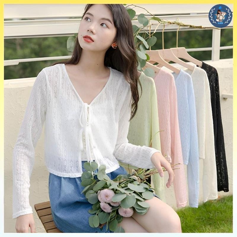 [A175] Áo KHOÁC ngoài len nữ Cardigan CỘT 2 DÂY NƠ hàng dệt kim Quảng Châu tay dài mỏng nhẹ dịu dàng - L2M (Top Nữ Nhung Women ) 【 hoa hồng  