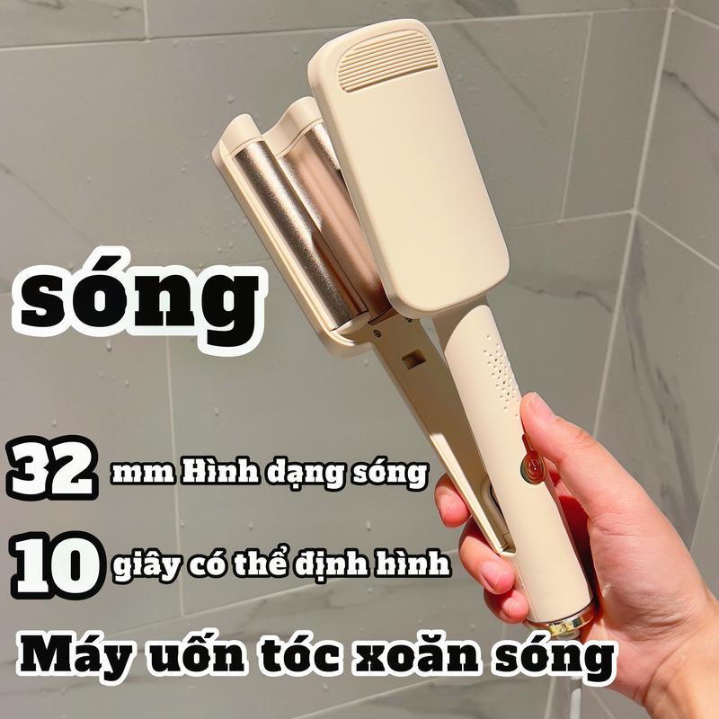 Máy Uốn Tóc Xoăn Sóng Nước Hippi 32mm Thiết Kế 3 Trục Sóng Nước, Máy Làm Xoăn Sóng Nước Chỉnh Nhiệt Tạo Kiểu Mái tóc giống nàng tiên cá
