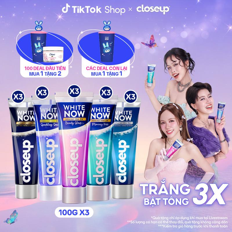   KOL Live 6  Combo 3 Kem đánh răng Closeup White Now - Trắng Bật Tông 3X từ Công nghệ Ánh Sáng Xanh - Tinh Thể Blue Sapphire 100g  6  