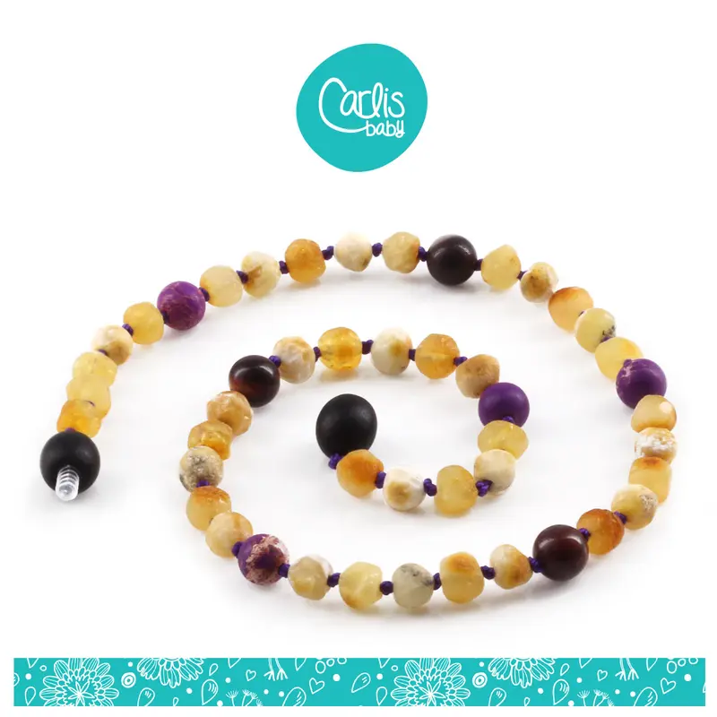 Kalung & Gelang Amber Tumbuh Gigi Bayi dengan Purple Imperial Jasper & Mookaite By Carlis Baby. AGL33 6
