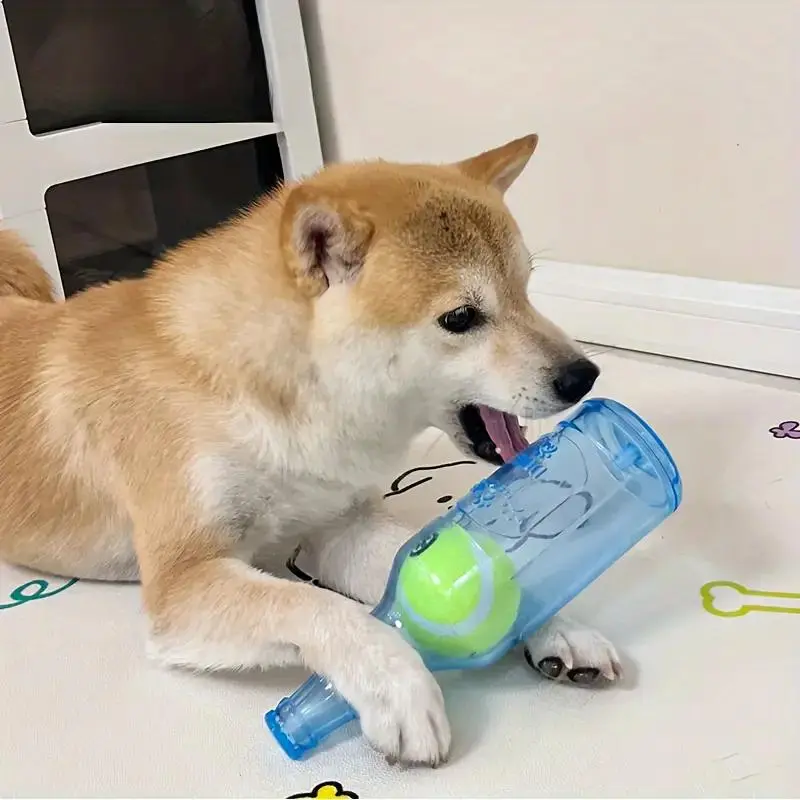 Dog Water Bottle Toy, 1 Count Interactive Dog Toy, Chew Toy with Tennis Ball, Squeaky Dog Toy for Small and Medium Dogs, Ball-in-a-Bottle Interactive Toy
