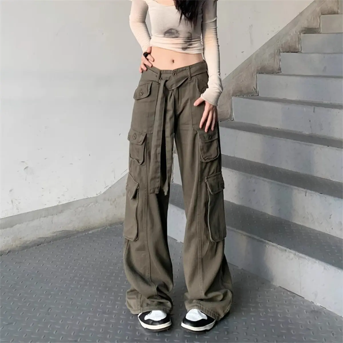 COD lulu cargo jeans-- Highwaist Cargo Celana Jeans Wanita