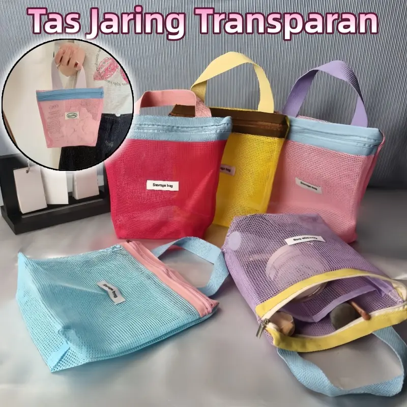 Tas Mesh Kosmetik Perlengkapan Mandi /Tas Jaring Transparan / Tas Jaring Penyimpanan Perjalanan / Tas Jaring Penyimpanan Berkapasitas Besar