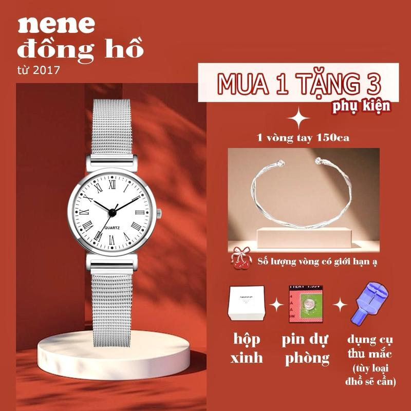 (TẶNG VÒNG) Đồng hồ nữ Ulzzang DÂY LƯỚI CÀI BẤM SẴN mặt tròn sang trọng kiểu dáng basic Đeo Tay Watch