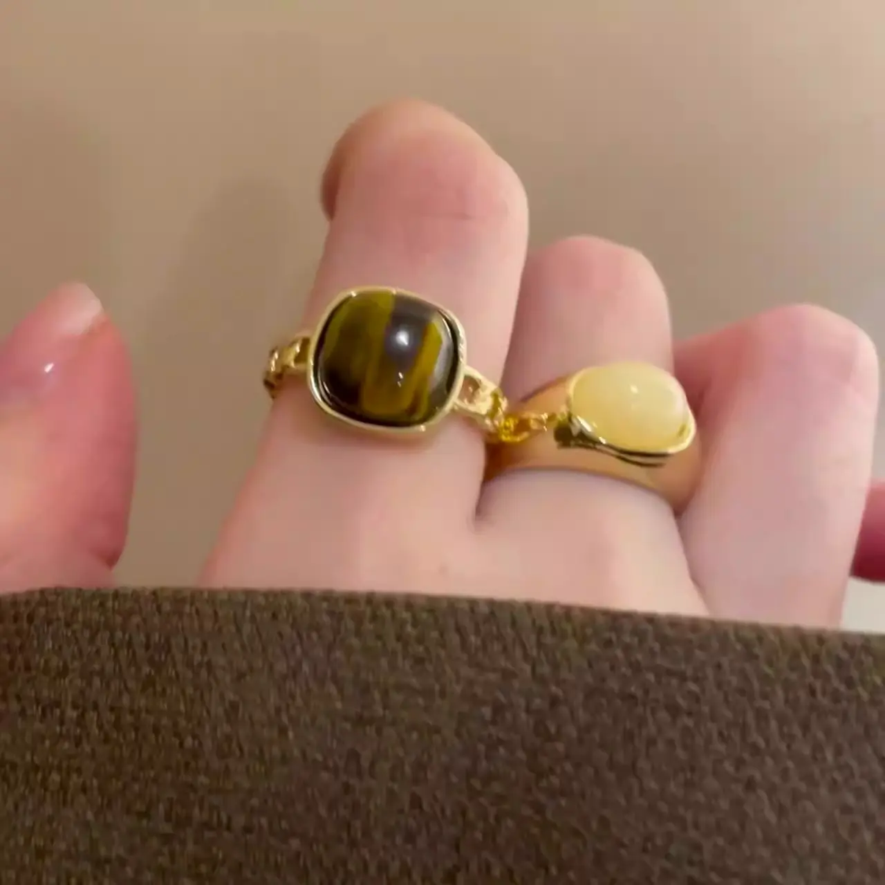 Natural Stone Open Ring Girls Retro Temperamental Minority Design Index Finger Ring Online Influencer Fashion Personality Girlfriends Ring