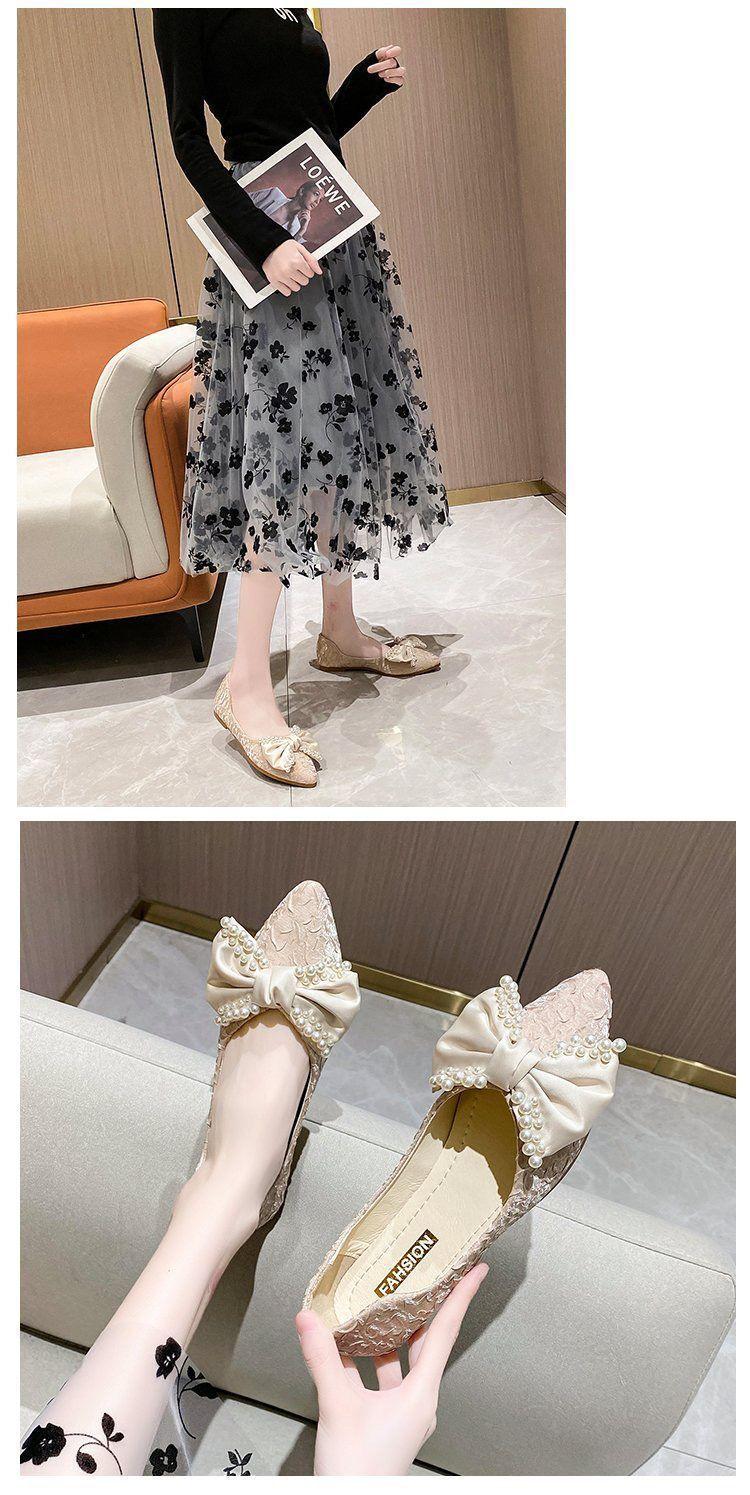 Product Introduction of Giày Thoáng Khí, Phổ Biến Cho Mùa Hè 2022, Thiết Kế Nơ, Nhẹ Nhàng Và Thanh Lịch, Phong Cách Hoang Dã, Cắt Nông Phong Cách Wanwan Lei, Gommino Nhọn, Dành Cho Nữ Shoes Giày Bệt 8