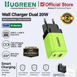 UGREEN Kepala Charger for iPhone 11 12 13 14 15 Series PD Type C Fast Charging 20w 30w