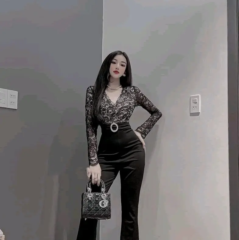 jumpsuit phối ren tôn dáng Nữ Women Cotton