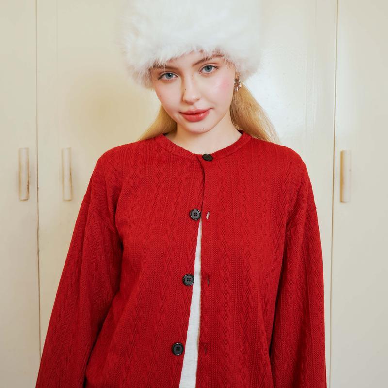 DOTTIE - Áo cadigan tay dài - Đỏ đô - T1015 áo khoác Women Nữ Nhung Dài Tay Top