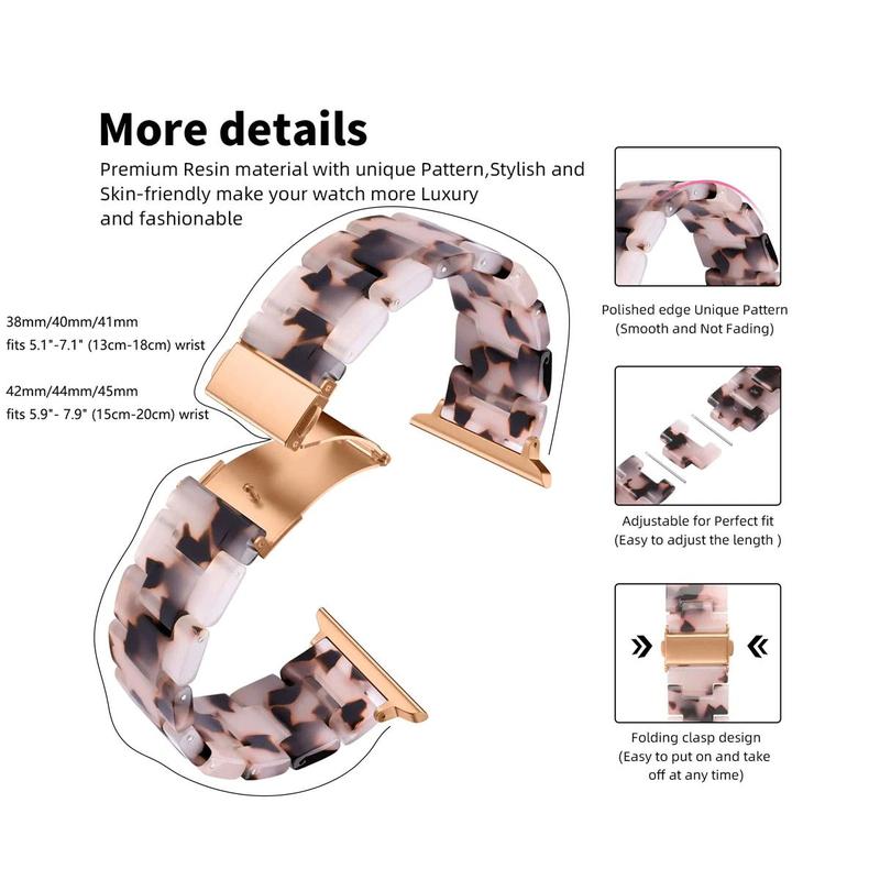 Resin Strap Compatible with Watch Band 40mm 38mm 44mm 42mm 41mm 45mm, 1 Count Light Resin Bracelet Watch Bands With Stainless Steel Buckle Replacement For iWatch Series 1