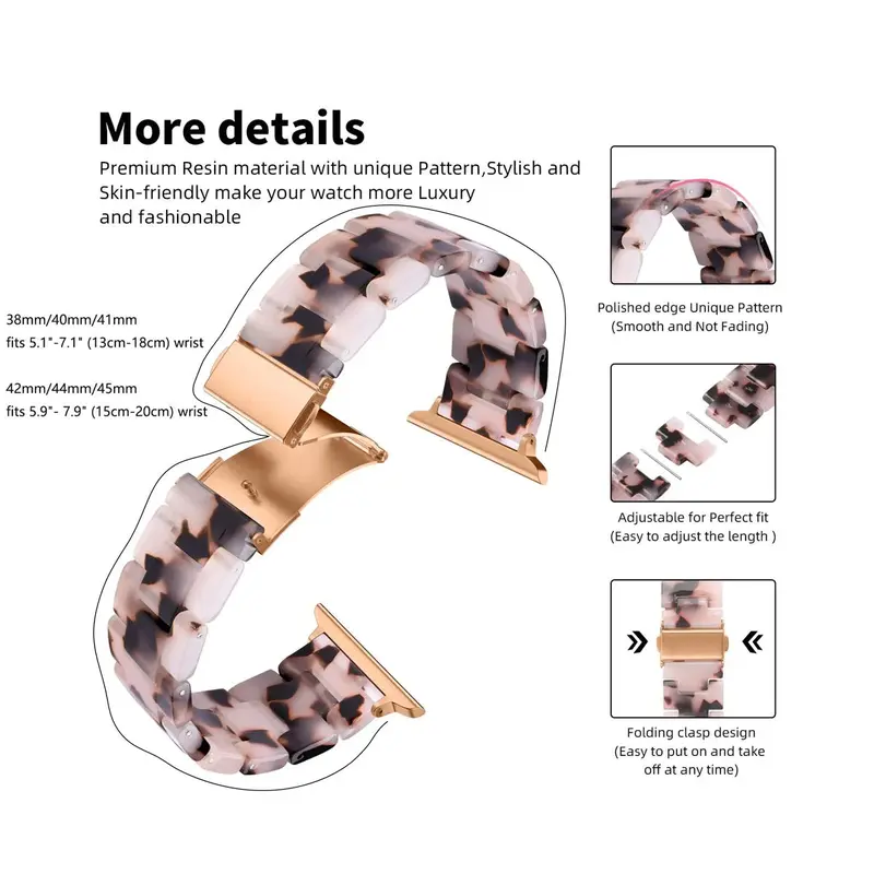 Resin Strap Compatible with Watch Band 40mm 38mm 44mm 42mm 41mm 45mm, 1 Count Light Resin Bracelet Watch Bands With Stainless Steel Buckle Replacement For iWatch Series 1