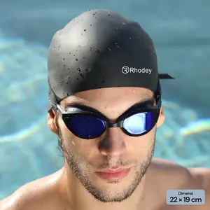 Rhodey Topi Renang Silicone Penutup Kepala Swim Cap - SX01 - Black Air