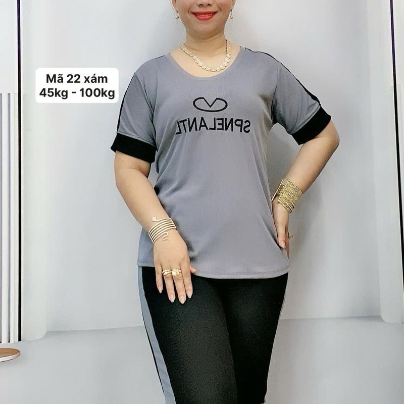 Đồ bộ nữ cổ tròn tay ngắn quần lửng chữ thêu vải thun Hàn quốc co giãn - Women, Bộ đồ nữ Hàn Quốc xl đội hình màu tím nhạt đen đính nơ cúc một cỡ đồ trang trí riêng biệt-miao silve