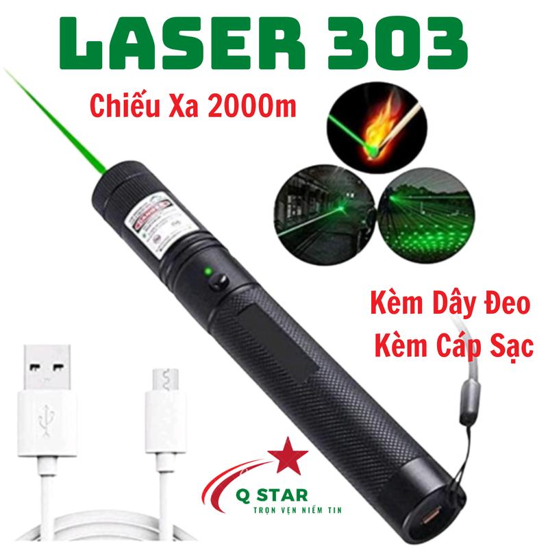 Đèn Pin Laser Chiếu Siêu Xa Tiện Lợi Và Nhỏ Gọn 303 Chiếu Xa Trên 2km Tích Hợp Sạc Cáp Đèn Liền Nguyên Khối Kháng Nước