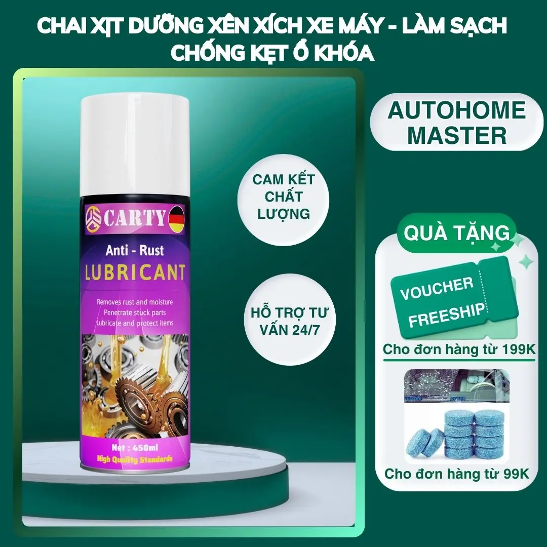 Chai tẩy sét gỉ inox kim loại - Dầu bôi trơn tẩy rỉ sét - Dưỡng xên xích xe chính hãng Carty AUTOHOME MASTER