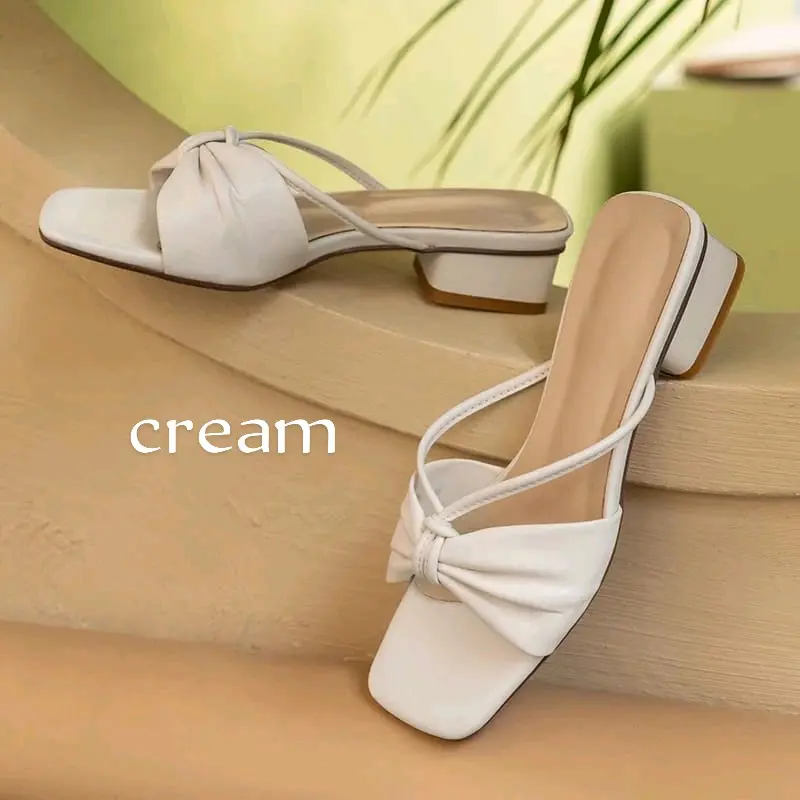 Sandal wanita hak tahu 3,5cm Mpuk kekinian model tali malon andin Hitam Kasual