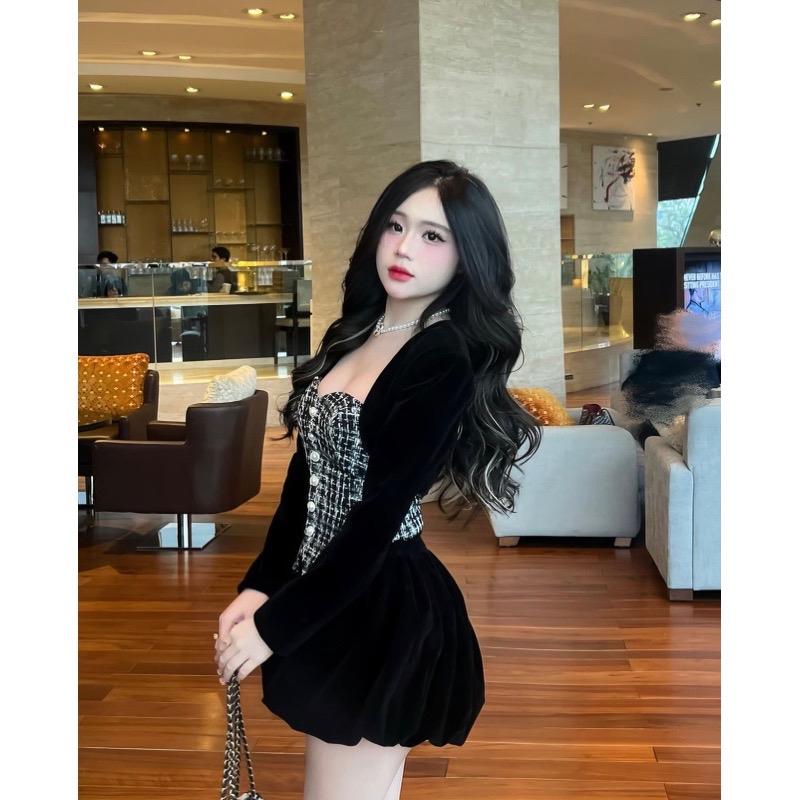 Set 3 món áo quây dạ kèm mút ngực + khoác nhung+ quần nhung bí cá tính quyến rũ 7