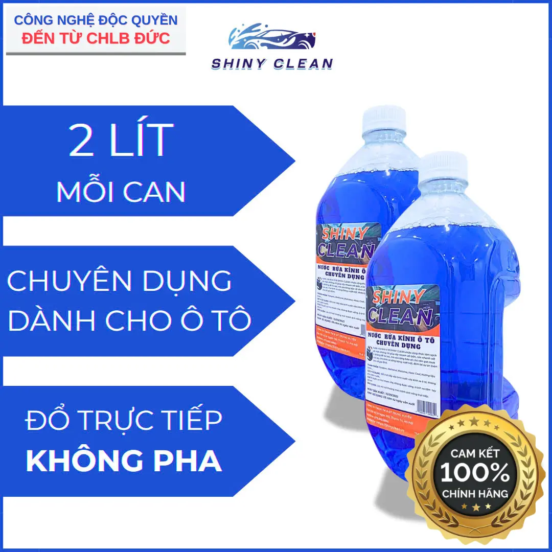 [Thùng 2 Can - 4 Lít] Nước Rửa Kính Chuyên Dụng Dành Cho Ô Tô SHINY CLEAN Chính Hãng, Đổ Trực Tiếp (Không Pha), Phù Hợp Với Mọi Dòng Xe