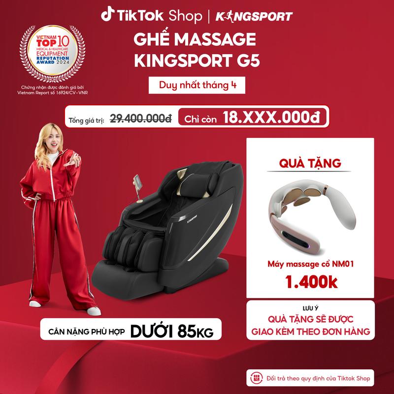 [Miễn phí lắp đặt] Ghế massage KINGSPORT Standard G5 BLACK cao cấp con lăn 3D với 8 bài tập, thiết kế hiện đại 2024, công nghệ massage chuyên sâu