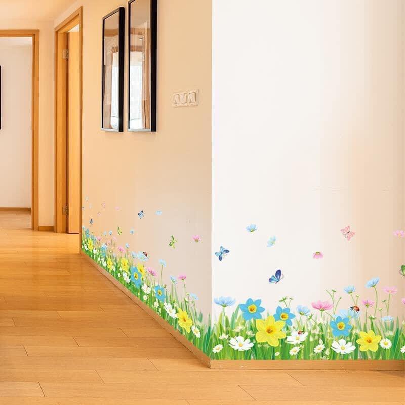 decal dán tường 3d, decal dán chân tường hoa 3d 1