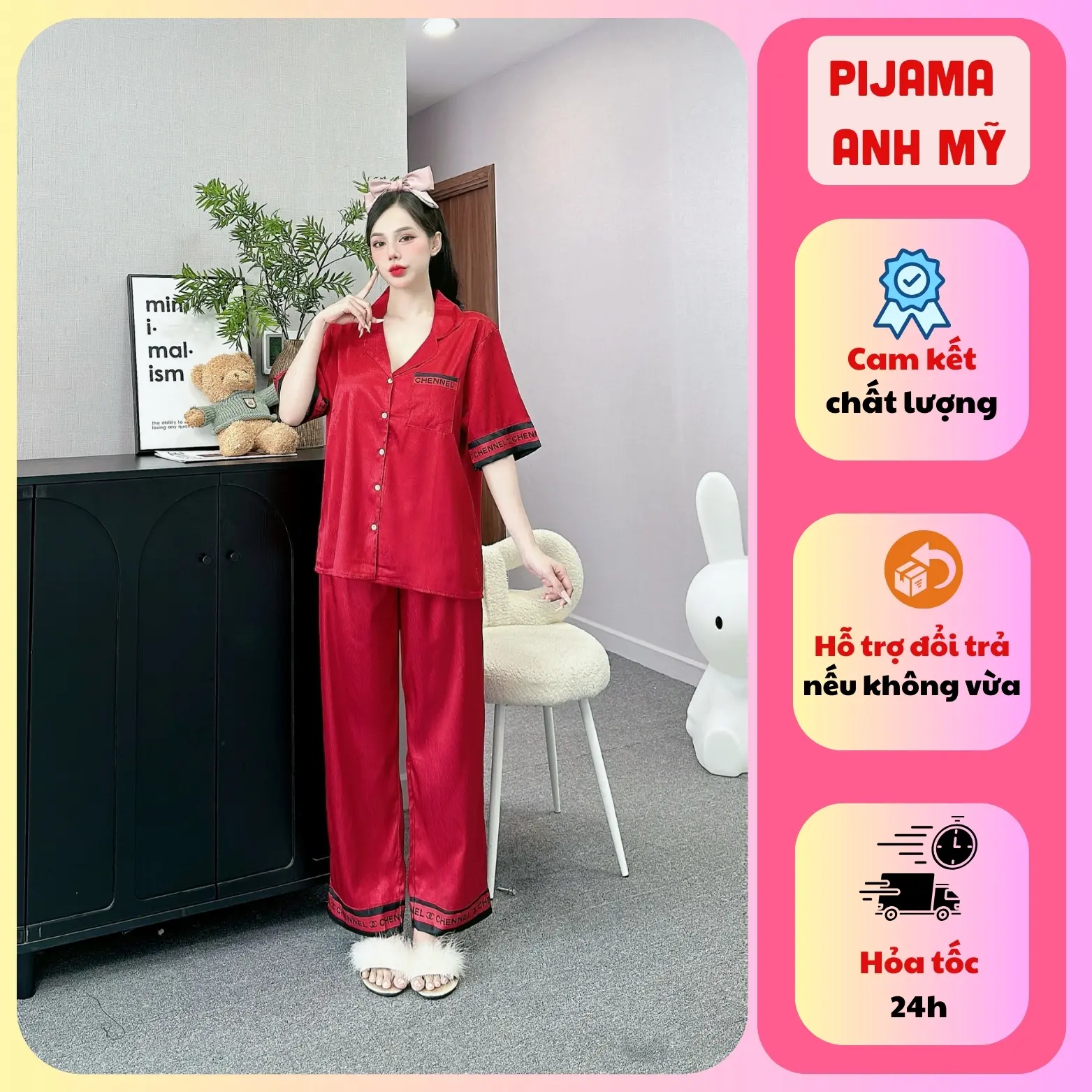 Đồ bộ lụa xước nữ ANH MỸ pijama mặc nhà cao cấp chính hãng SP0070