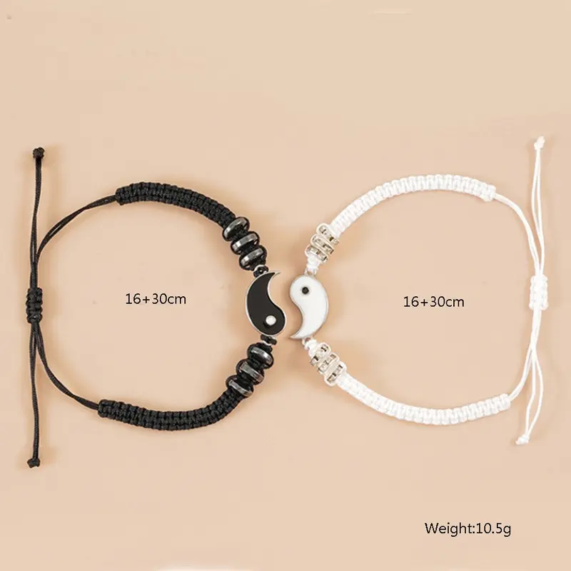 【zhamus】Alloy Tai Chi Braided Bracelet Hand-set gelang couple cauple telon Anniversary Engagement Birthday Gift Dapat dipakai oleh pria dan wanita Gelang Keberuntungan delapan trigram dan diagram tai chi Hitam Magnet  Putih  Bracelets 6
