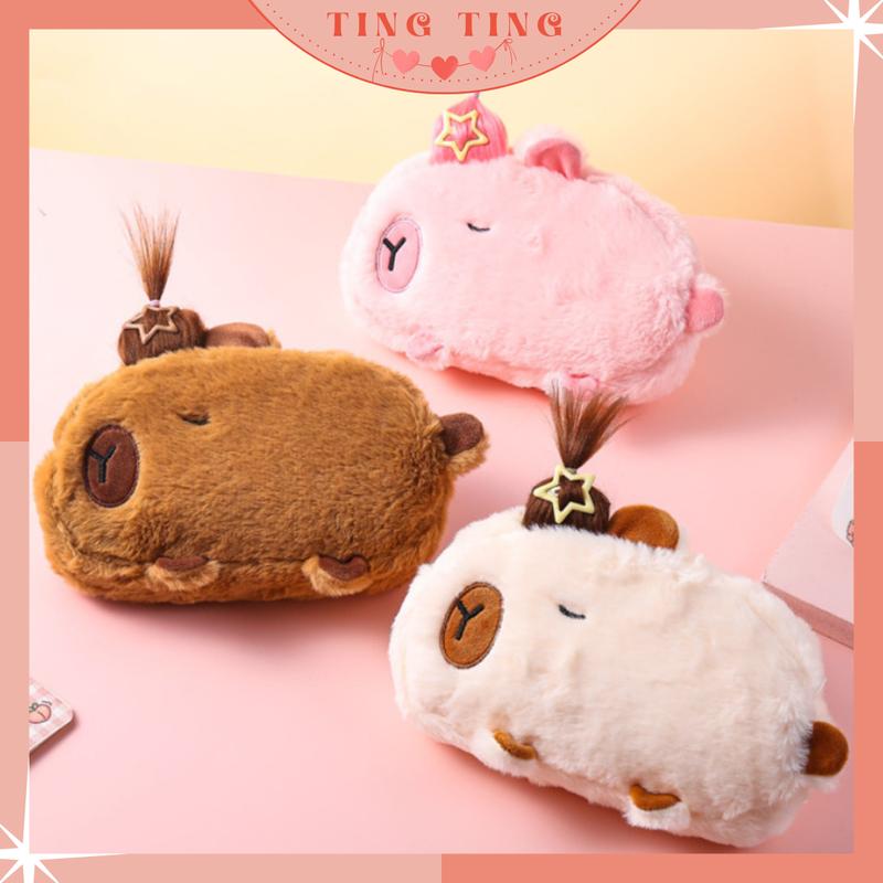 Túi đựng bút Capybara chỏm tóc kèm kẹp tóc và lược siêu đáng yêu, Bóp viết chuột lang _ TingTing