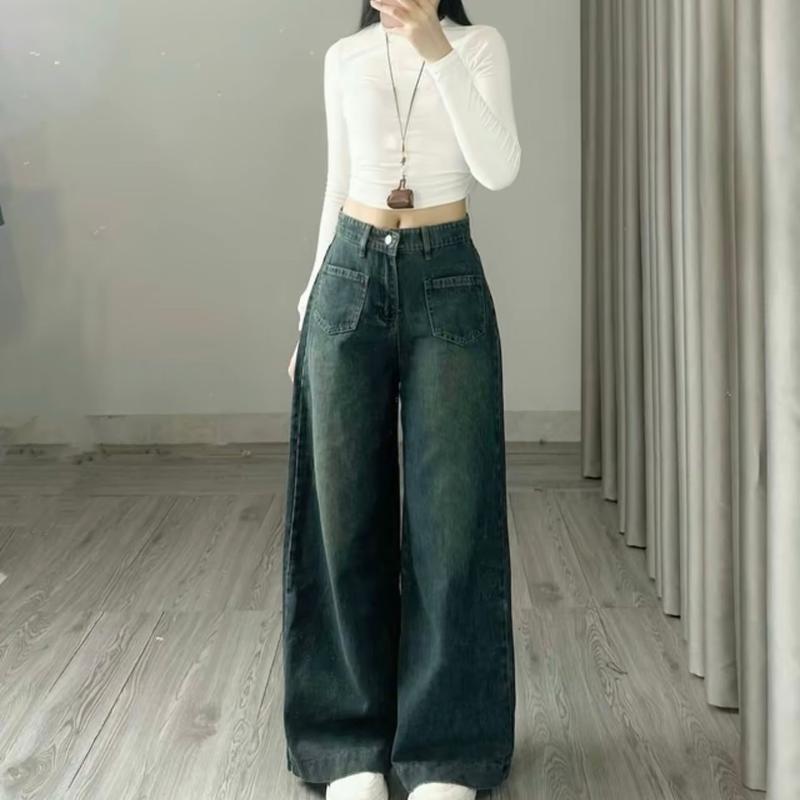 QUẦN JEANS ỐNG RỘNG,QUẦN JEAN GẤU LAI TÚI VUÔNG CẠP CAO HÁCH DÁNG PHONG CÁCH MỚI LẠ MẪU MỚI HOTTREND 2