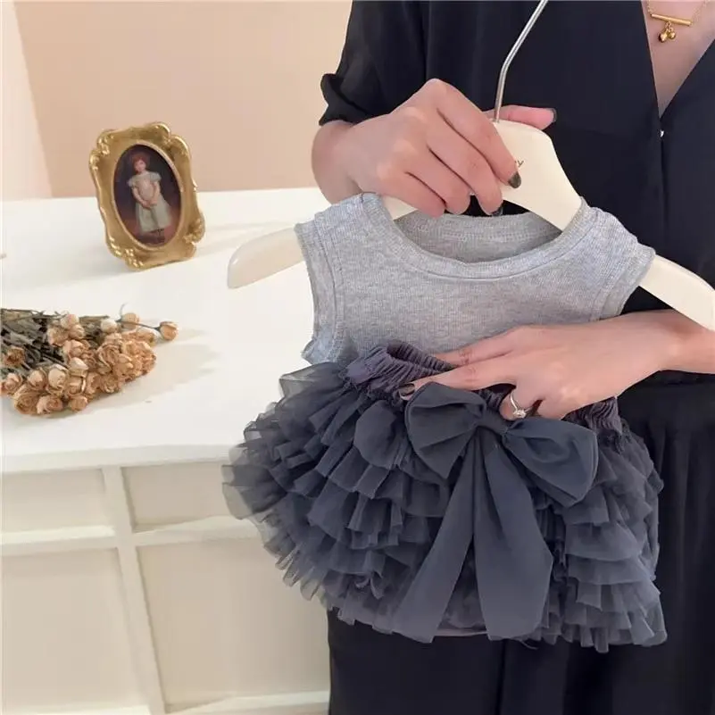 Bộ Đồ Hai Mảnh Chân Váy Tutu Mùa Hè, Cho Bé Gái, Chân Váy Bánh Ngọt Lưới Chất Lượng Cao, Áo Vest Và Quần Đùi, L55051