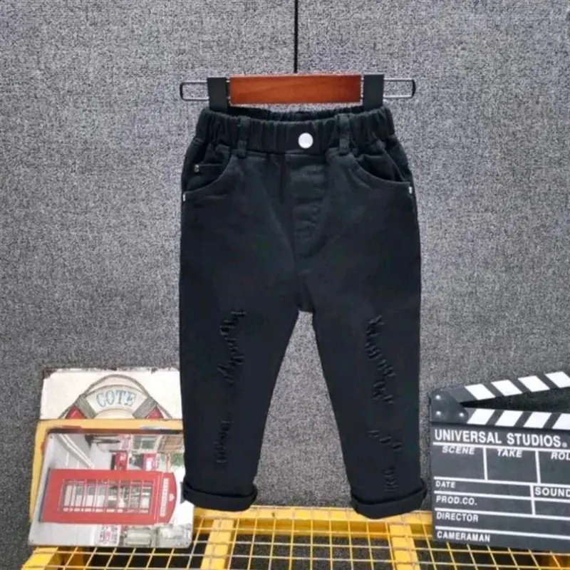 CELANA PANJANG ANAK SOBEK HITAM PUTIH// Bisa buat Laki-laki & Perempuan UNISEX Fashion Hitam celana anak laki laki celana  anak murah 2