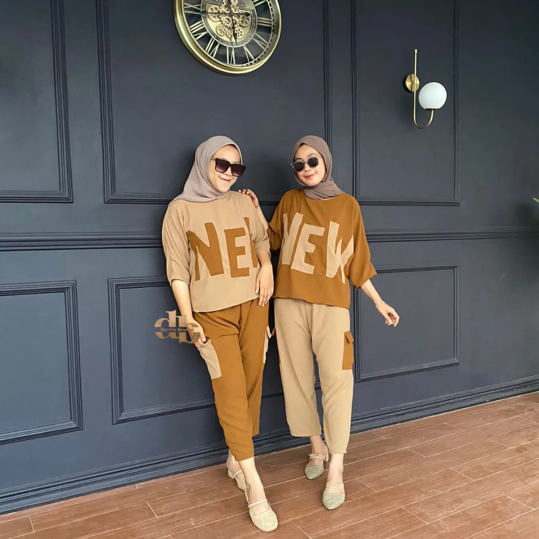 db - NEW Setelan wanita terbaru 2025 1 set outfit korean style remaja Dewasa one set crinkle Airflow Muslim Baju Celana Panjang atasan croptop casual celana kulot Katun Oversize