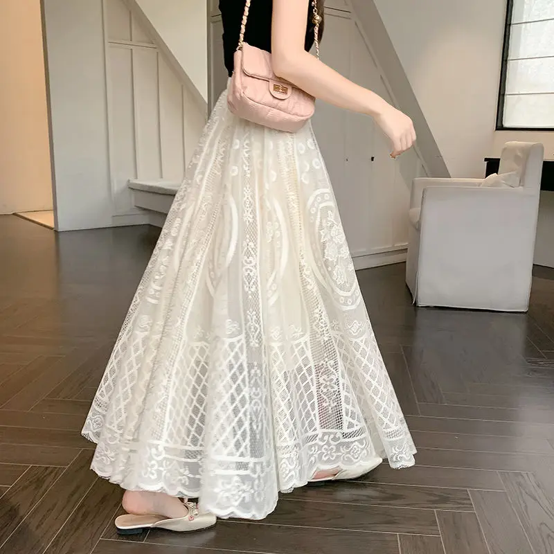 Quần Áo Nữ, Ngoại Cỡ, Cạp Cao, Thiết Kế Thủ Công Tinh Xảo, Ren khoét Váy xòe Cổ Tích Chữ A, Dễ Phối Đồ Và Ngọt Ngào, Thích Hợp Cho Cô Gái Đầy Đặn