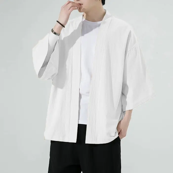 Kardigan Kimono Pria Bahan Linen Kimono Modern Kasual
