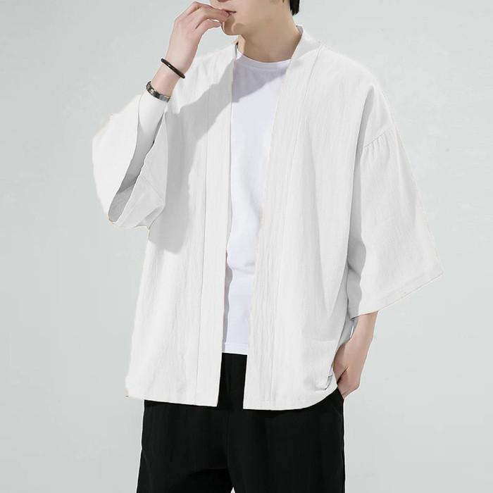 Kardigan Kimono Pria Bahan Linen Kimono Modern Kasual 0