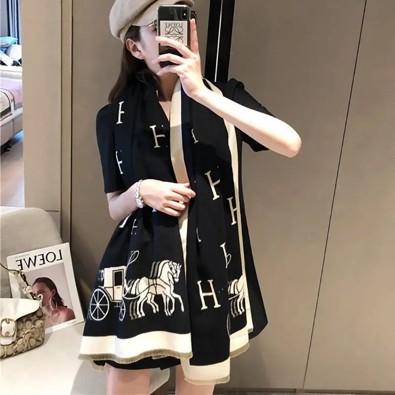 Khăn Quàng quàng cổ Cashmere Nhân Tạo Hai Mặt, Ấm Áp Mùa Thu Và Mùa Đông, Dành Cho Nữ, Phong Cách Hàn Quốc, Dễ Phối Đồ, Thanh Lịch, Dày Dặn, Khăn Quàng choàng Phần Dài, Thiết Kế Hợp Xu hướng Đa Năng