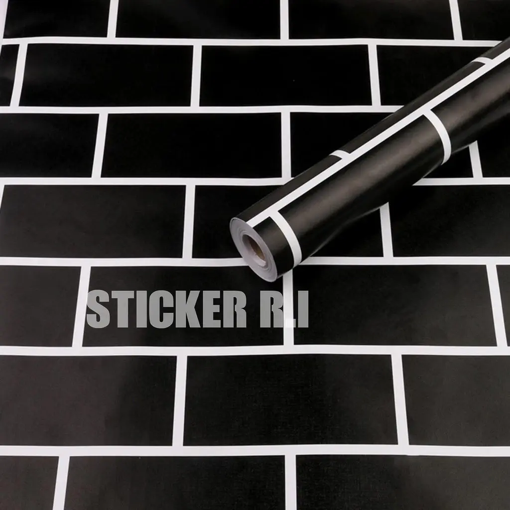 wallpaper dinding 1 meter x 45cm motif bata hitam walpapaper dinding aesthetic stiker kamar tidur cowok best sellerrr