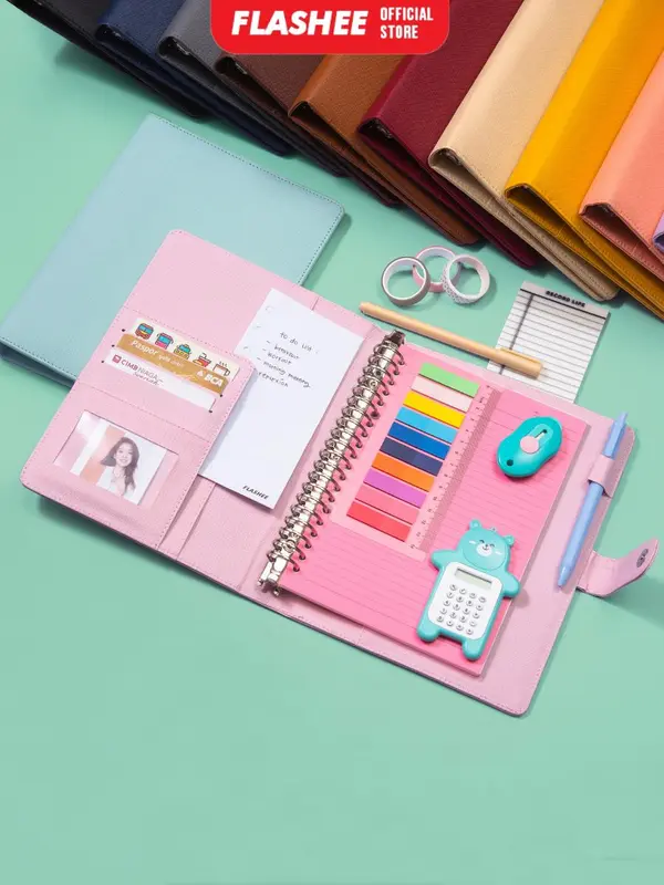 Flashee Binder Kulit Polos Eksklusif A5 20 Ring Buku Agenda Levi A5 Organizer Kulit Sintetis Cover Paper Stationery Multifungsi 7