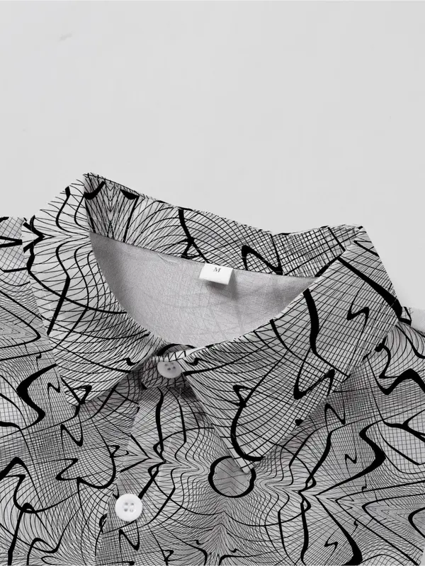 Men's Geometric Print Short Sleeve Shirt, Regular Fit Casual Breathable Comfy Top for Summer, Men's Clothes for Daily Wear 2