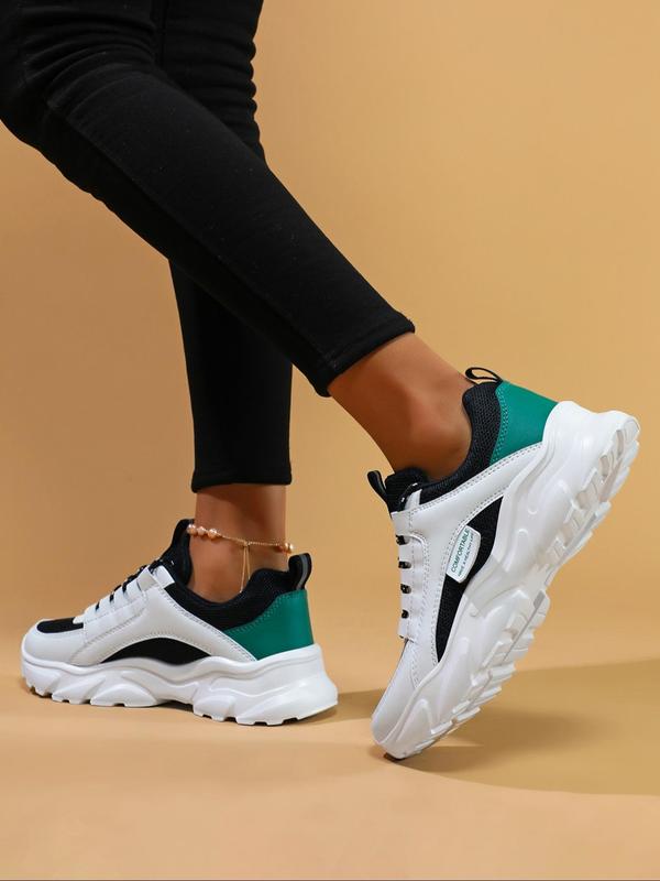 Women's Summer 2024 New Arrival Colorblock/Solid Color Front Low Top Platform Sneakers, Comfortable Running Sports Shoes, Chunky Walking Runner Footwear, 9