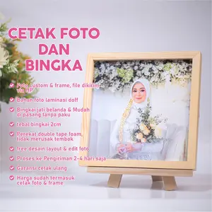 Cetak foto + bingkai 20x20cm jati belanda Dipasang di Dinding Frame Kayu Paku