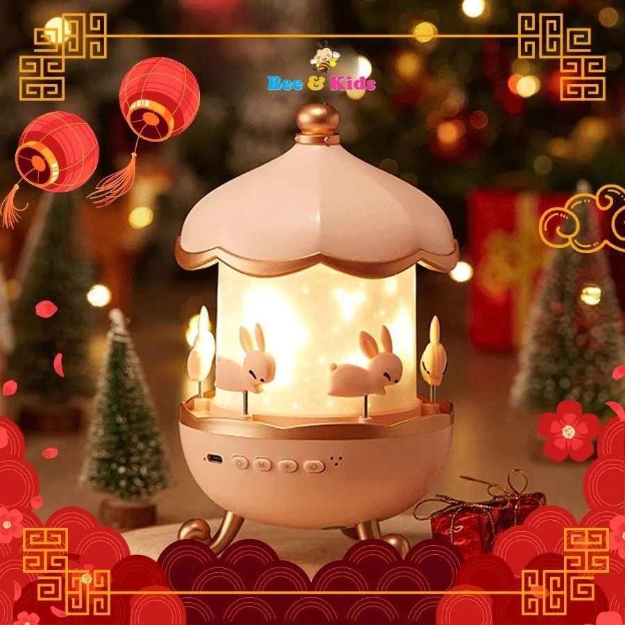 Đèn Ngủ Chiếu Sao Vòng Quay Hình Thỏ One Fire, chiếu trần, Sạc Điện, Đèn Có Loa Bluetooth Chất Lượng, LED Chiếu Sao