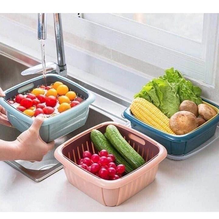  Set 2 Bộ Rổ Nhựa Kèm Chậu Có Nắp Đậy 